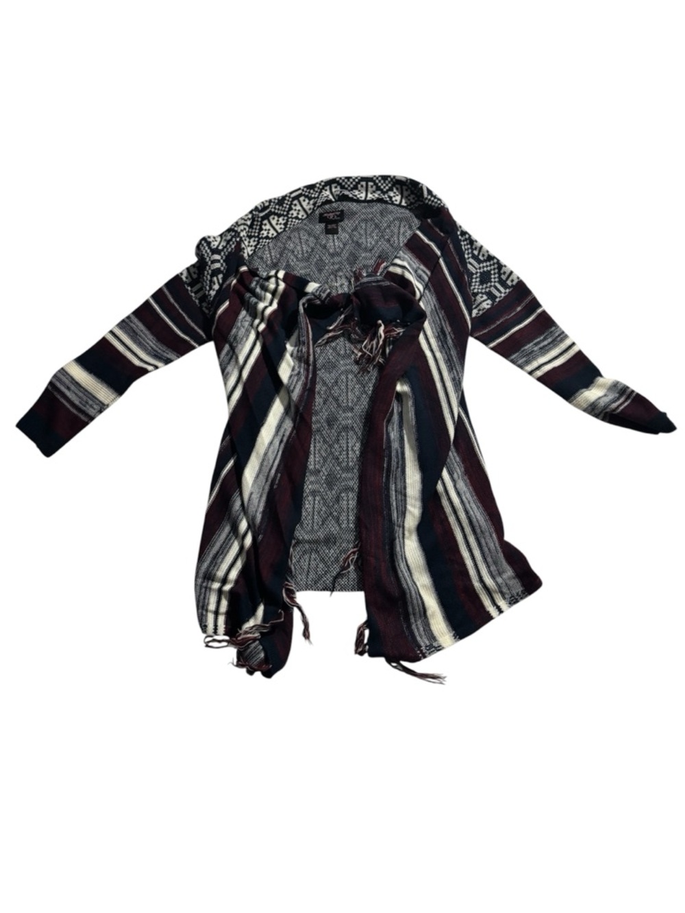 Hooked Up by IOT Striped Open-Front Cardigan - Burgundy, Blue & White